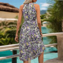 Isadora - Robe sans manches imprimée à dos nu avec taille plissée