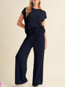 Carolina - Ensemble décontracté élégant en haut côtelé à manches courtes et pantalon assorti