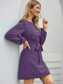Chantal - Robe pour femme avec manches lanternes et ceinture
