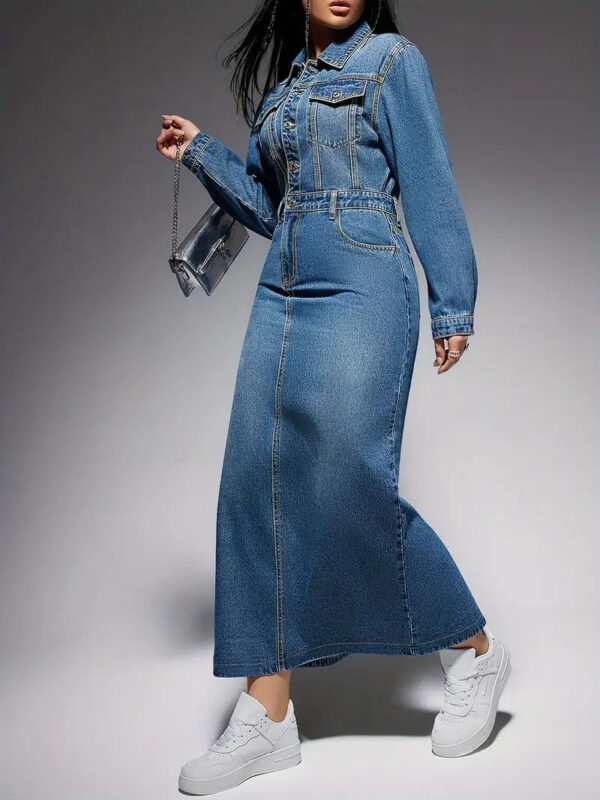 Lydia - Robe élégante à manches longues en jean pour femme – Image 2