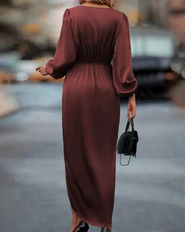 Erica - Robe élégante à manches lanternes et col en V – Image 2