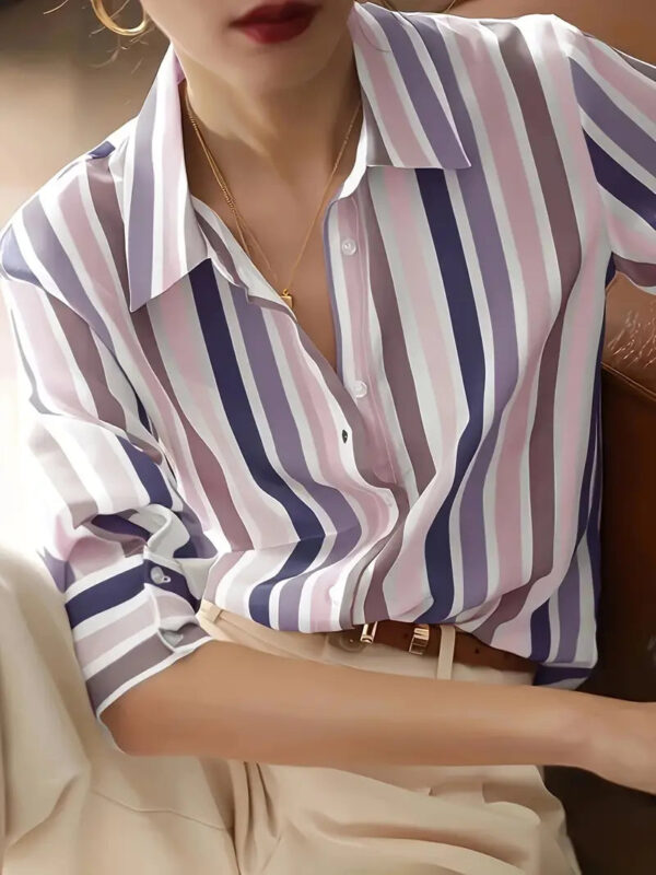 Dovie - Chemise boutonnée décontractée à rayures pour femme – Image 4
