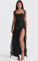 Edna - Robe longue élégante et moulante à volants