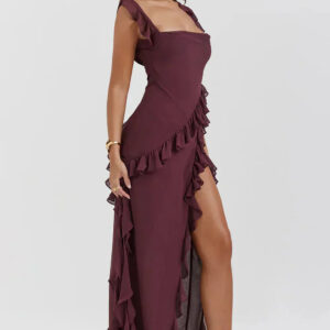 Edna - Robe longue élégante et moulante à volants