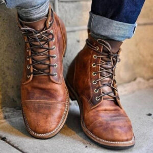Calvin - Bottes rétro à lacets en cuir pour hommes pour l'hiver