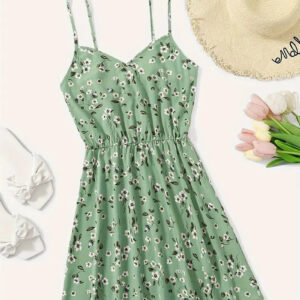 Ardelia - Robe à bretelles spaghetti et col en V à imprimé floral pour femme