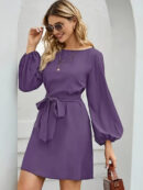 Chantal - Robe pour femme avec manches lanternes et ceinture