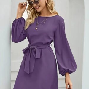 Chantal - Robe pour femme avec manches lanternes et ceinture