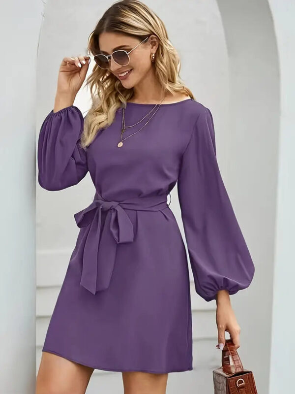 Chantal - Robe pour femme avec manches lanternes et ceinture