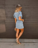 Cressida - Robe en jean à manches bouffantes, patte de boutonnage et ceinture