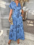 Davina - Combinaison élégante à imprimé, manches courtes et jambes larges