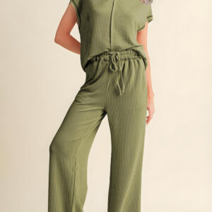 Carolina - Ensemble décontracté élégant en haut côtelé à manches courtes et pantalon assorti