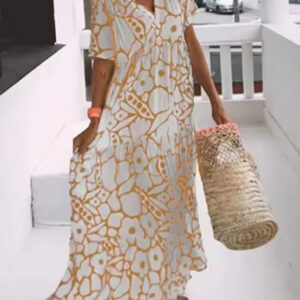 Audrey - Robe longue à manches courtes avec imprimé