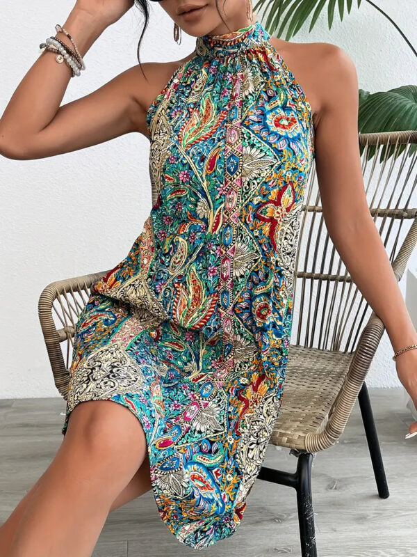 Leola - Geometrisch gemustertes Neckholder-Top-Kleid – Image 2