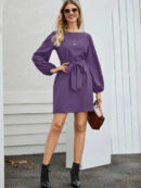 Chantal - Robe pour femme avec manches lanternes et ceinture