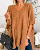 Adeline - Pull-over poncho solide à col V et coupe ample