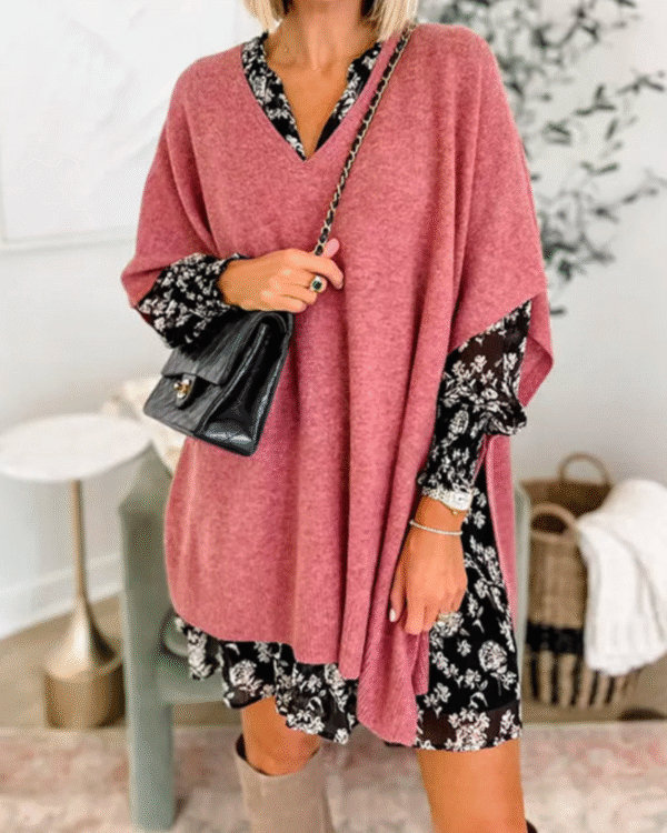 Adeline - Pull-over poncho solide à col V et coupe ample – Image 7