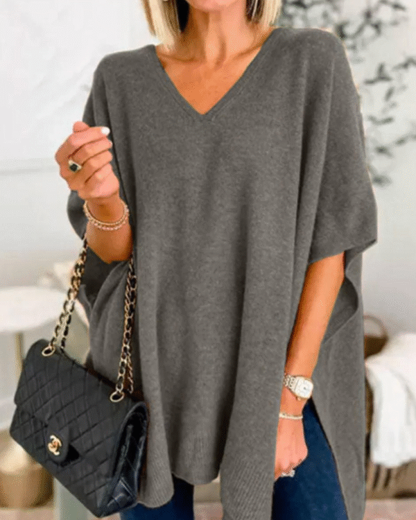 Adeline - Pull-over poncho solide à col V et coupe ample – Image 5