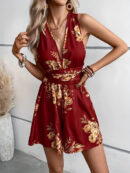 Clarinda - Combinaison à col en V profond et imprimé floral pour femme, nouée sur le devant