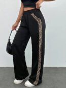 Dovie - Pantalon droit élégant avec bandes latérales à imprimé léopard