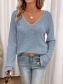 Angèle - Pull à col en V en maille gaufrée