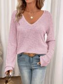 Angèle - Pull à col en V en maille gaufrée