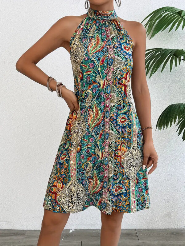 Leola - Geometrisch gemustertes Neckholder-Top-Kleid – Image 4