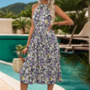 Isadora - Robe sans manches imprimée à dos nu avec taille plissée