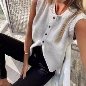 Laverne - Top en maille sans manches avec patte de boutonnage