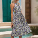 Isadora - Robe sans manches imprimée à dos nu avec taille plissée