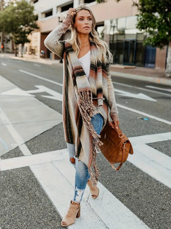 Helena - Cardigan poncho rayé chic – Image 5