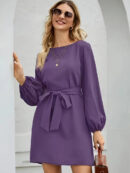 Chantal - Robe pour femme avec manches lanternes et ceinture