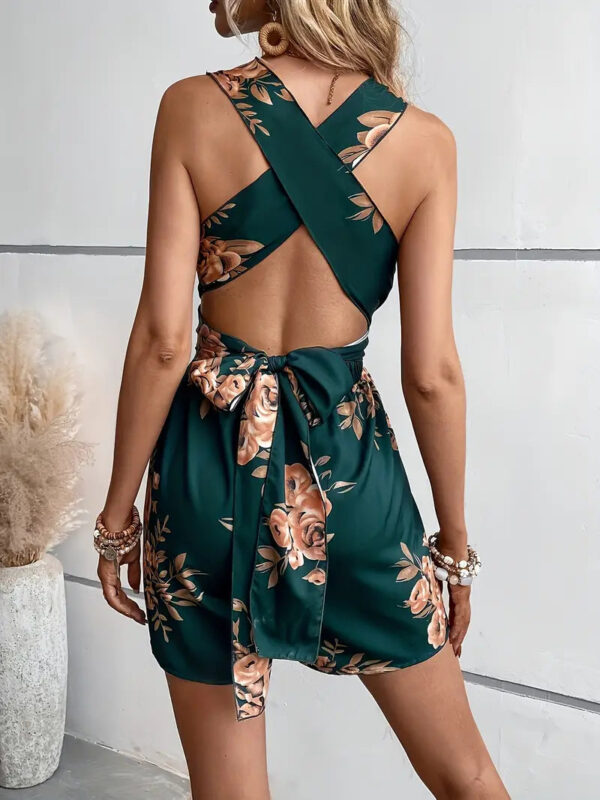 Clarinda - Combinaison à col en V profond et imprimé floral pour femme, nouée sur le devant – Image 2