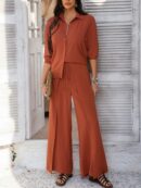 Abigail - Ensemble élégant avec blouse à manches longues boutonnée et pantalon large