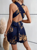 Clarinda - Combinaison à col en V profond et imprimé floral pour femme, nouée sur le devant