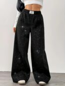 Belva - Pantalon à jambes larges avec imprimé étoiles et galaxies pour femmes