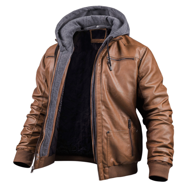 Benjamin - Veste d'hiver élégante en cuir de qualité supérieure avec capuche – Image 4