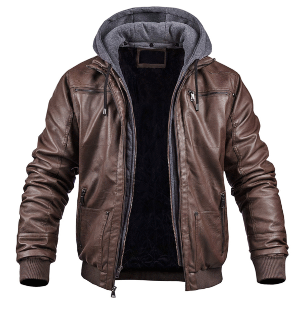 Benjamin - Veste d'hiver élégante en cuir de qualité supérieure avec capuche – Image 5