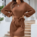 Desiree - Robe mini élégante en maille côtelée à manches longues