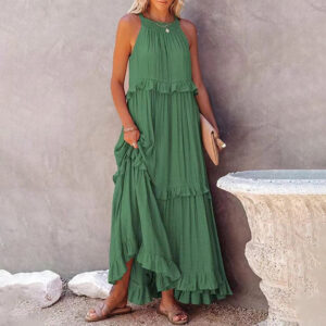 Alaina - Élégante robe longue sans manches à volants