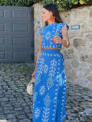 Catalina - Top à manches courtes avec ceinture taille haute Ensemble jupe longue