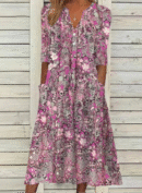 Edith - Robe longue à manches courtes et col en V
