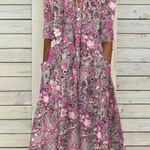 Edith - Robe longue à manches courtes et col en V