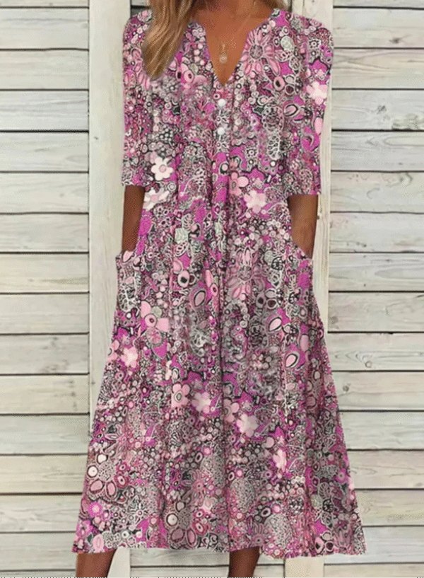 Edith - Robe longue à manches courtes et col en V