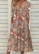 Edith - Robe longue à manches courtes et col en V