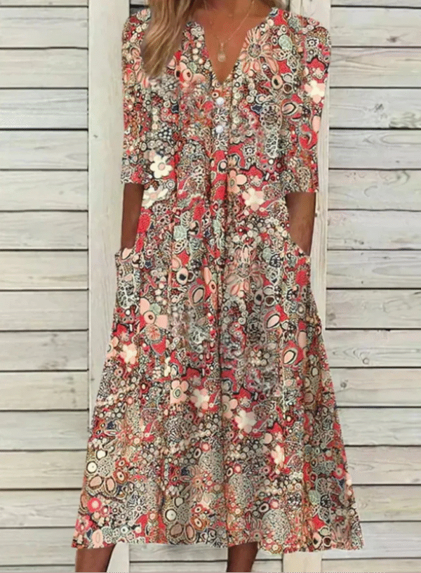 Edith - Robe longue à manches courtes et col en V – Image 3