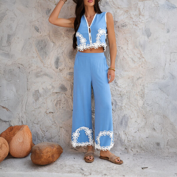 Everly - Haut sans manches en dentelle et pantalon taille haute à jambe large – Image 4