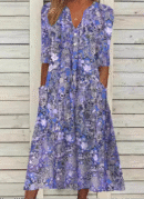 Edith - Robe longue à manches courtes et col en V