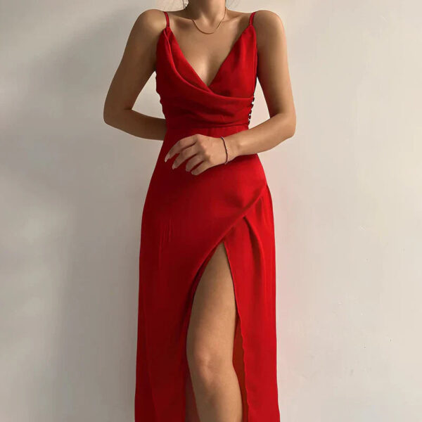 Katherine - Robe élégante avec col en V profond et fente haute – Image 4
