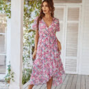 Celeste - Robe à manches courtes à col en V pour dames